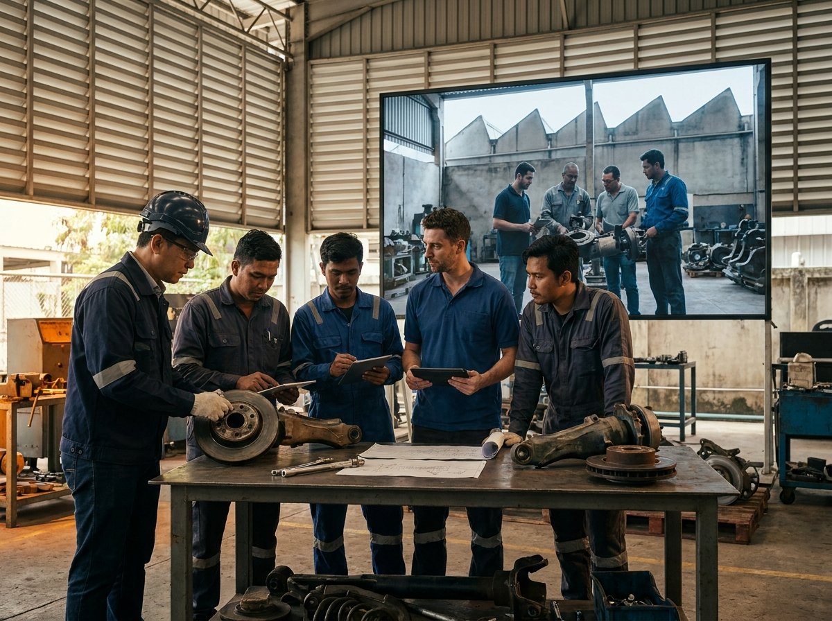 Malaysian and Brazilian teams reviewing rail supply-chain components
