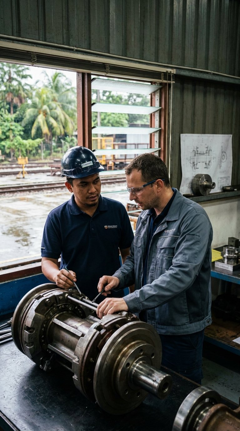 Malaysian and Czech engineers collaborating on a railway system