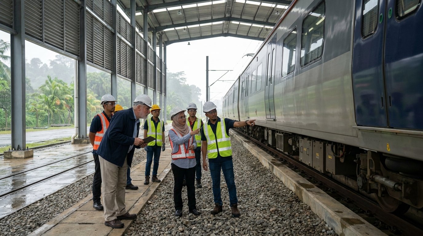 International and Malaysian engineers conducting a rail depot site walk