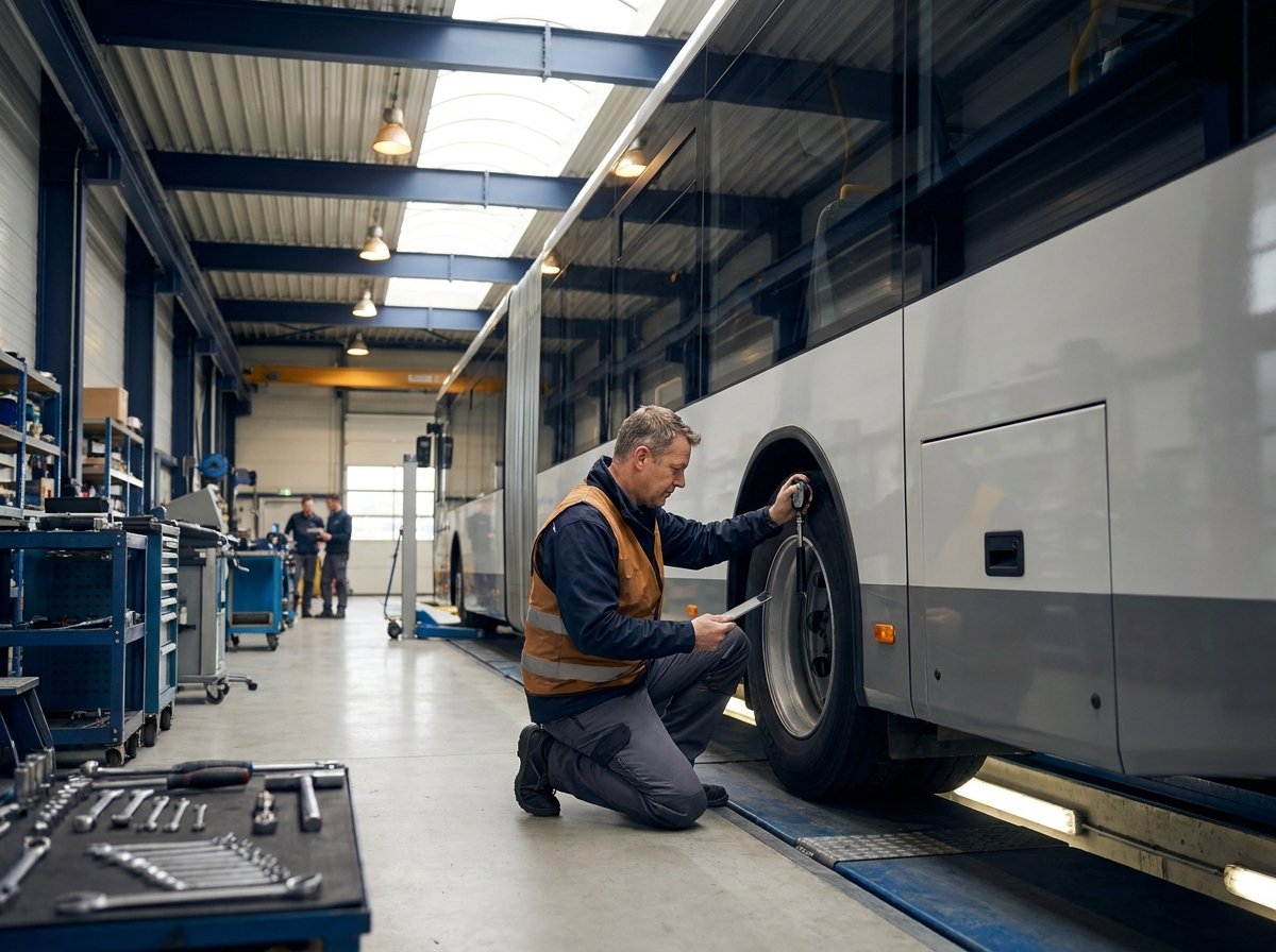 City bus undergoing final engineering inspection